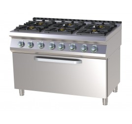 6 égőfejes RedFox gáztűzhely elektromos, statikus sütővel